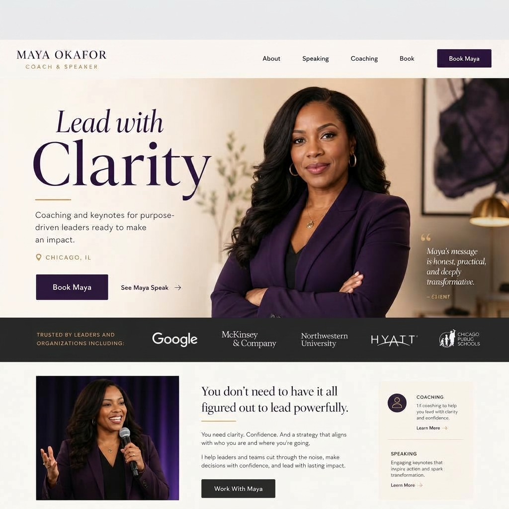Maya Okafor — Coach & speaker · Chicago, IL